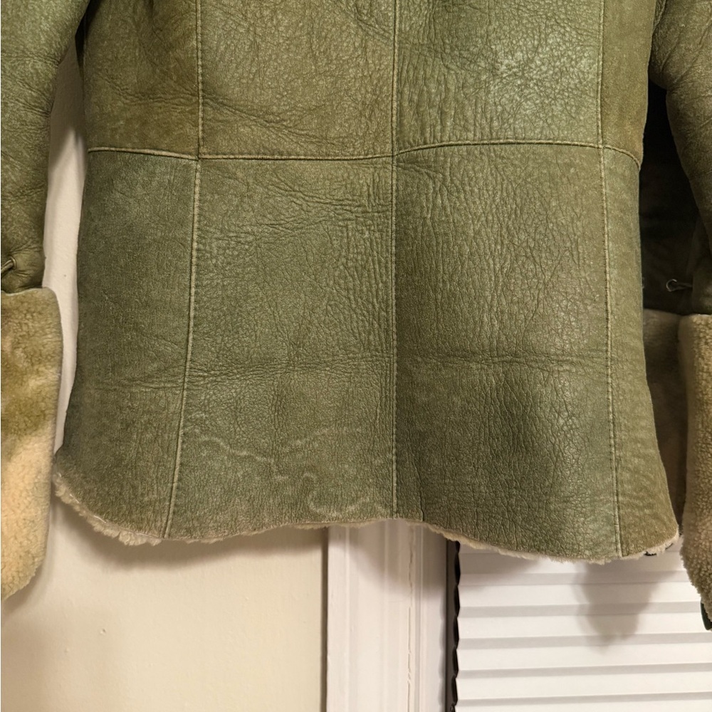 Vintage Green Genuine Shearling Fur Jacket With Flared Sleeves - Picture 12 of 12